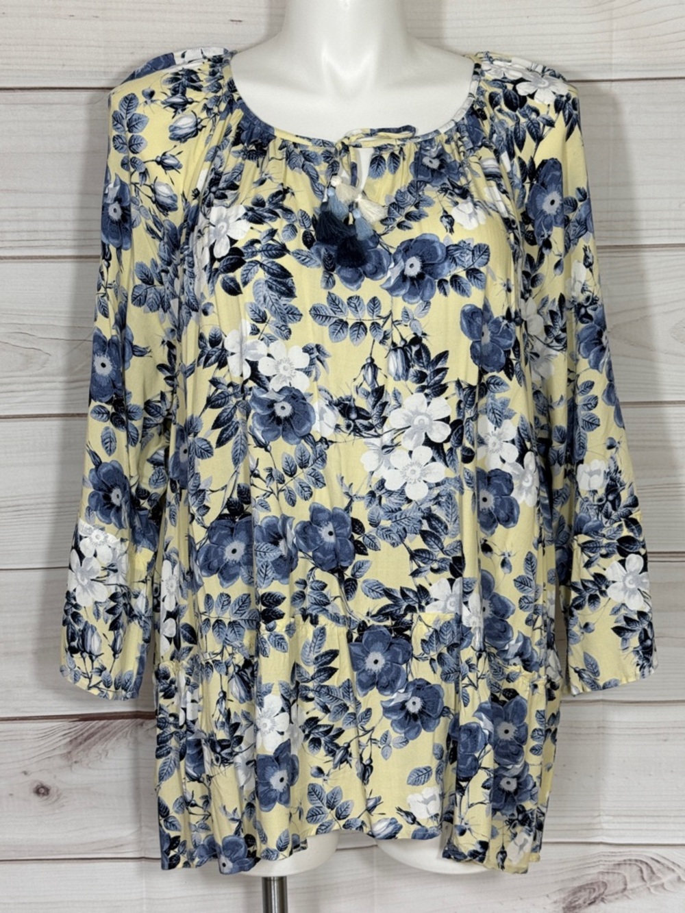NWT J. Jill Sunlight Yellow Blue Floral Prairie Boho Peasant Top Size 4X